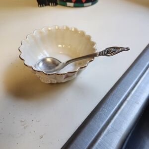 Lenox Ivory and Gold Scalloped Bowl with Ornate Spoon